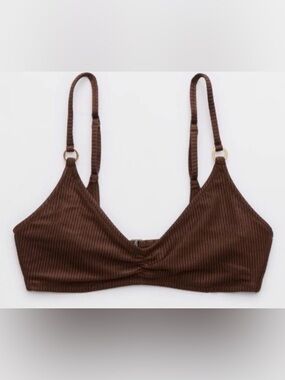 NWT Aerie Beach Babe Shine Rib Voop Bikini Top in Mocha Brown - Size M